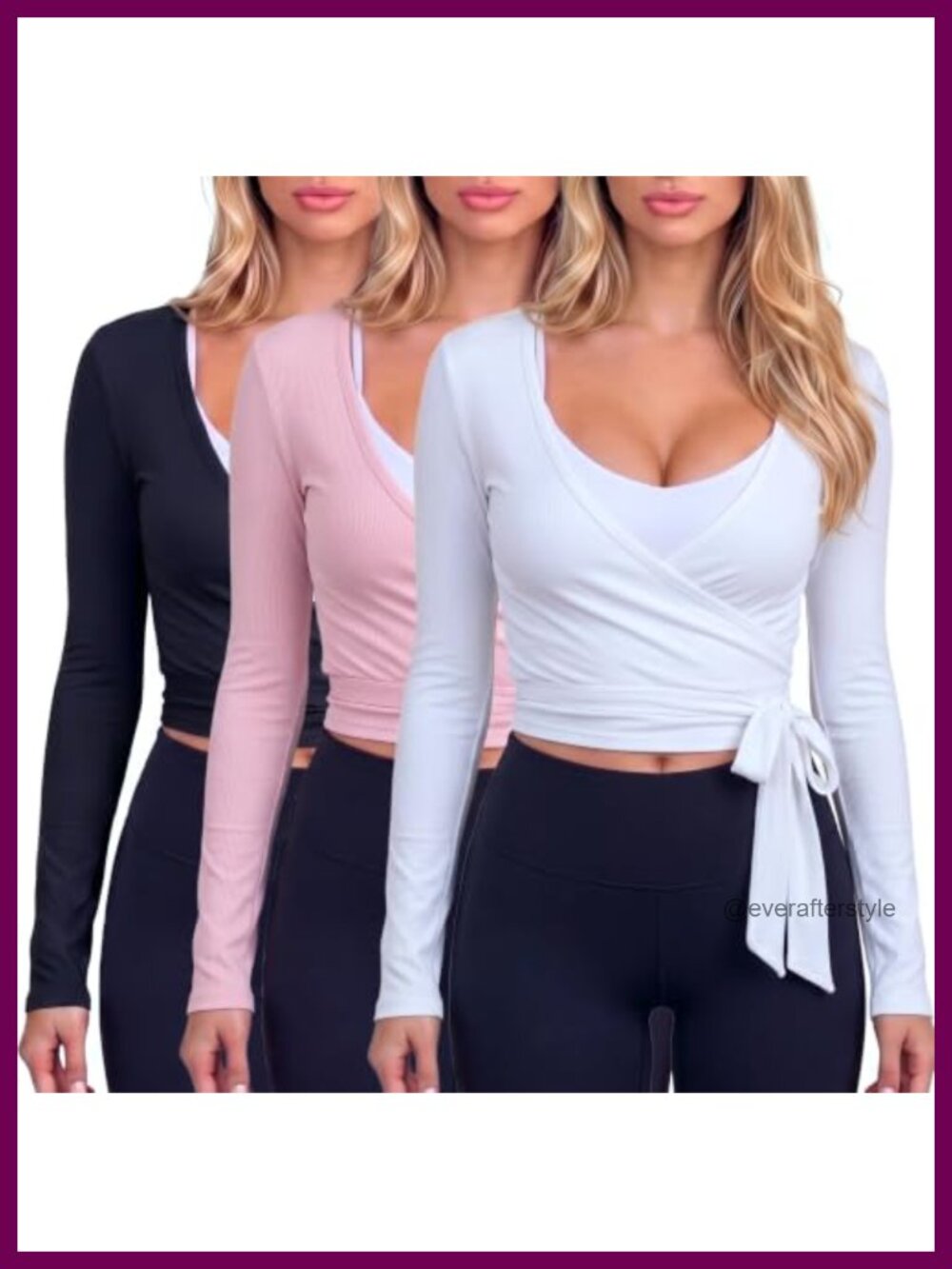 Women's Ballet Pilates Wrap Top Set Polyester Deep V Neck Tie Design